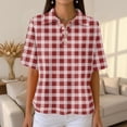 thumbnail image 5 of Plaid Polo Shirts for Women Waffle Button Collared Summer Short Sleeve Tops Lightweight Work Golf Shirt Womens Blouses Red M, 5 of 8