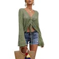 thumbnail image 2 of XINQIHANG Womens Boho Off Shoulder Sheer Crop Tops Bell Sleeve Flowy Oversized Crochet Ruched Pullover Sweaters, 2 of 6
