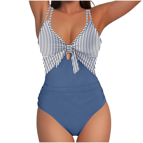 Traje de Baño de Cintura Alta V Cuello Corte Nudo Dos Piezas, Traje de Baño de Cuello Alto Estilo Traje de Baño para Mujeres Playa Piscina Verano
