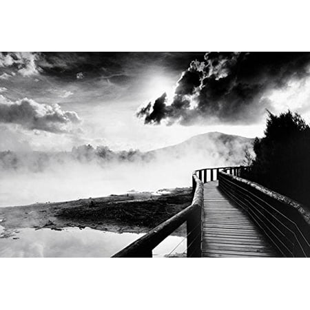 Art Black And White Photograph Walkway over the Lake 36x24 Art Print Poster Photograph Black and White Landscape Peaceful Outdoors Wildlife ()