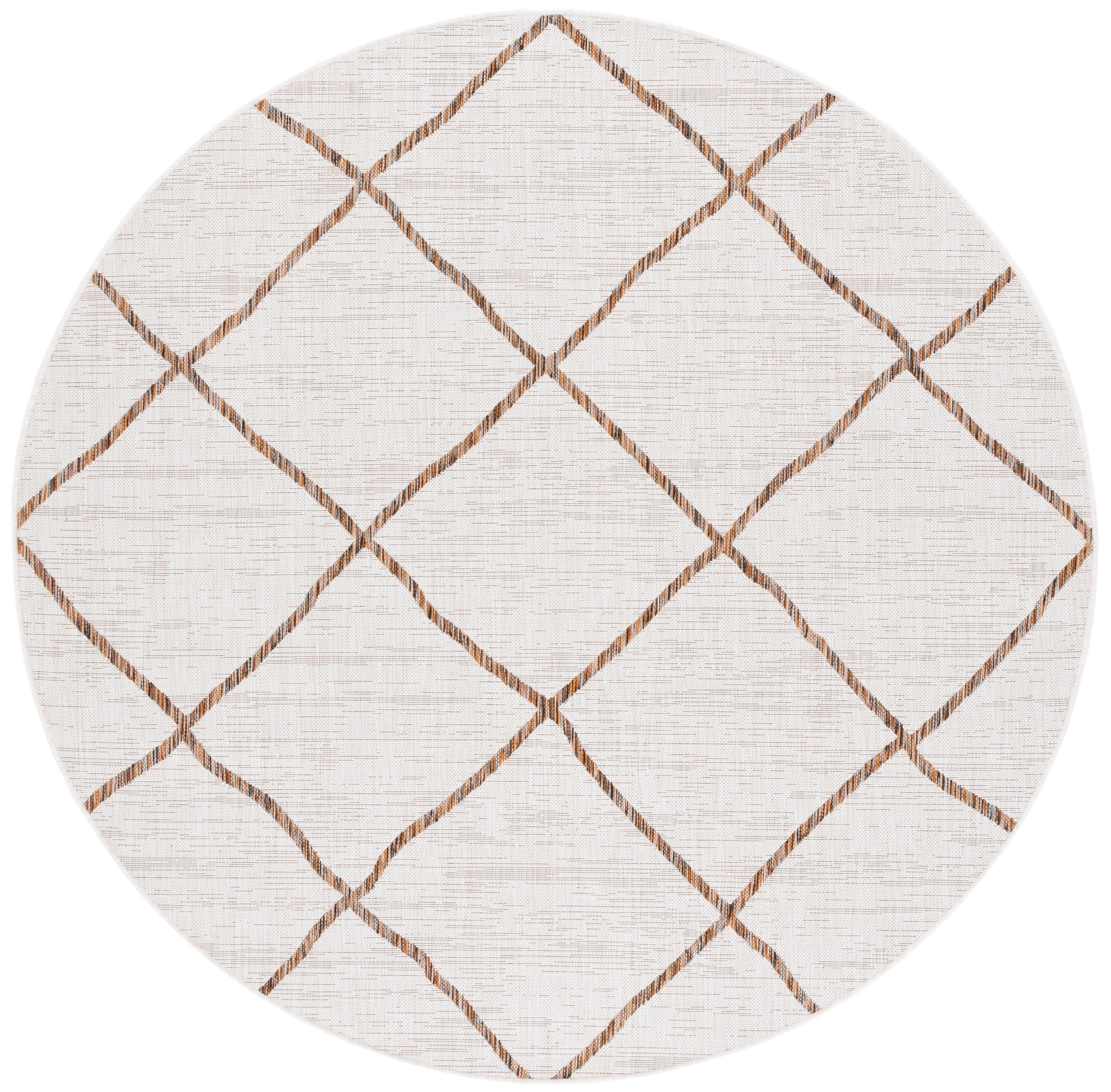 SAFAVIEH Courtyard Cohen Diamond Indoor/Outdoor Area Rug, Ivory/Brown, 6'7" x 6'7" Round
