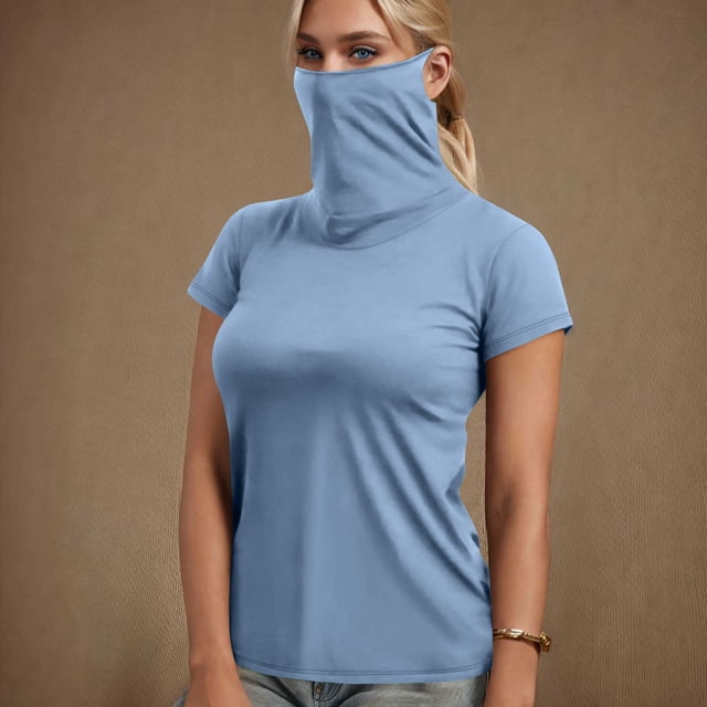TaTaai Short Sleeve Sun Protective Top, Women's Built-in Face Mask UPF Shirt, Breathable Casual Wear for Hiking and Summer Activities Gift