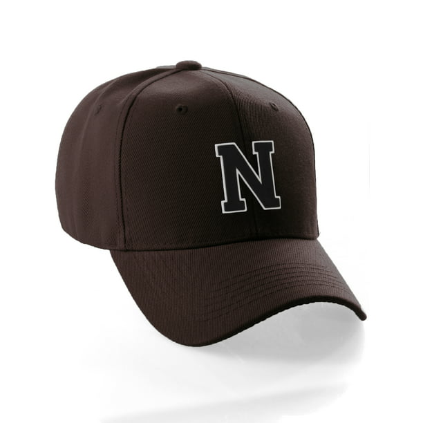 Classic Baseball Hat Custom A to Z Initial Team Letter, Brown Cap White  Black Letter N