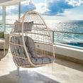 thumbnail image 3 of Syngar Egg Chair with Hanging Chains, Wicker Swing Chair, Patio Hammock Chair with Soft Cushion, Indoor Outdoor Balcony Bedroom Basket Hanging Lounge Chair, 360 lbs Weight Capacity, Gray, 3 of 10