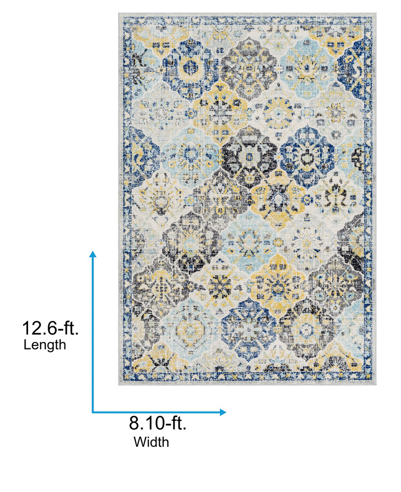 Livabliss Area Rugs for Living Room, 9x12 Harput Traditional Blue Rug, Bedroom Dining Room Home Decor Stain Resistant Carpet (8'10" x 12'6")