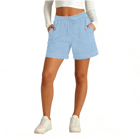 Drawstring Denim Look Shorts for Women Elastic Waist Casual Summer Hot Pants Relaxed Fit Beach Vacation Wear