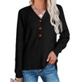 thumbnail image 2 of Vera Natura Womens Button Down Knitted Pullover Henley V Neck Sweaters Fall Long Sleeves Sweater, 2 of 6