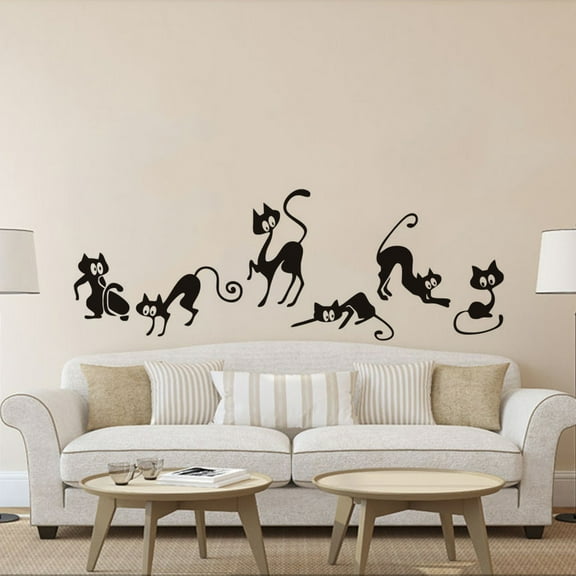 Dadiaei Black Cat Wall Stickers for Cat Wall Decals Bedroom Cat Vinyl Sticker Wall Art Stickers,Fun Silhouette Cat Catches Butterfly Kids Bedroom Living Room Vinyl Wall Sticker Home Decor