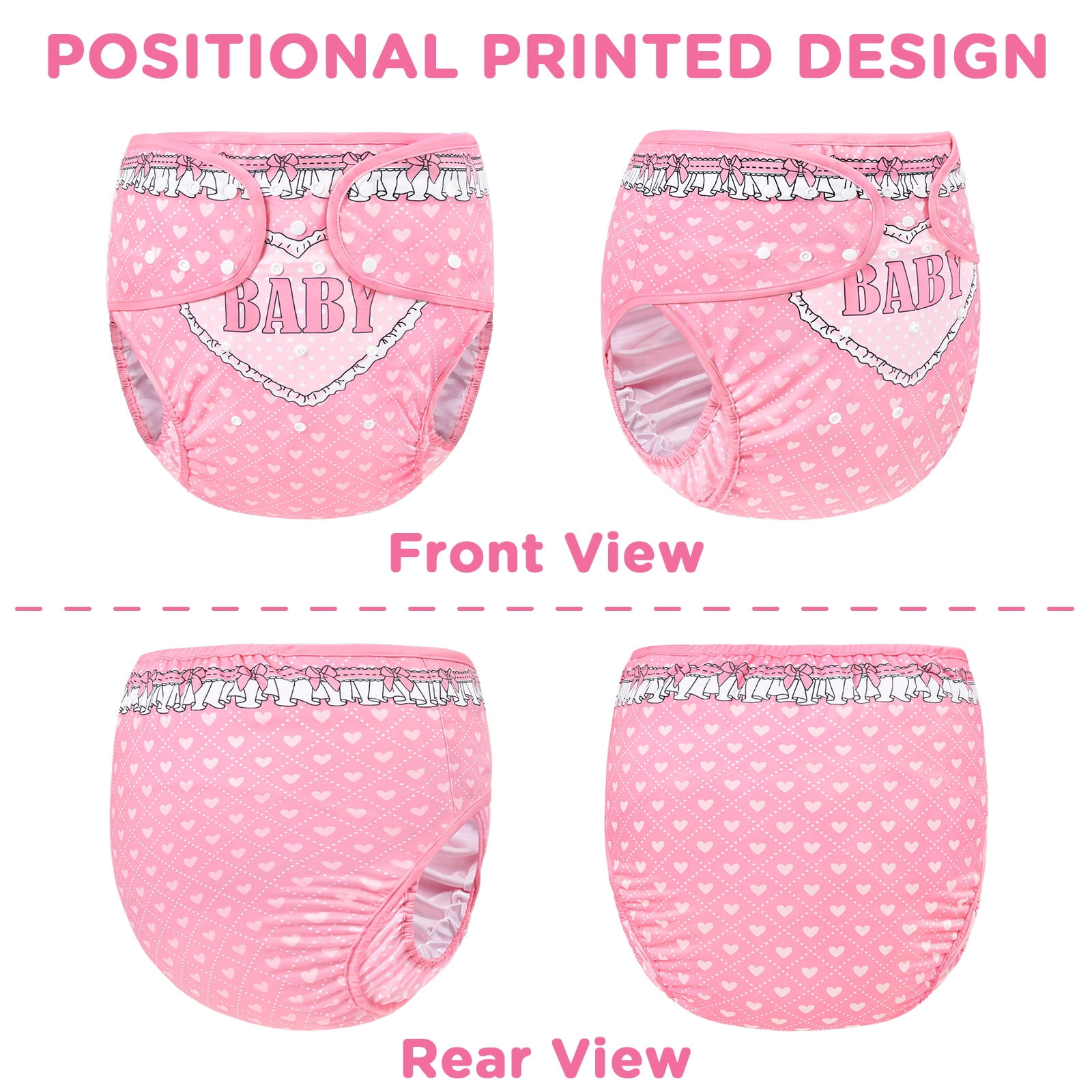Littleforbig Washable Adjustable Reusable Waterproof Cloth Adult Diaper Wrap Cover One Size - Blushing L
