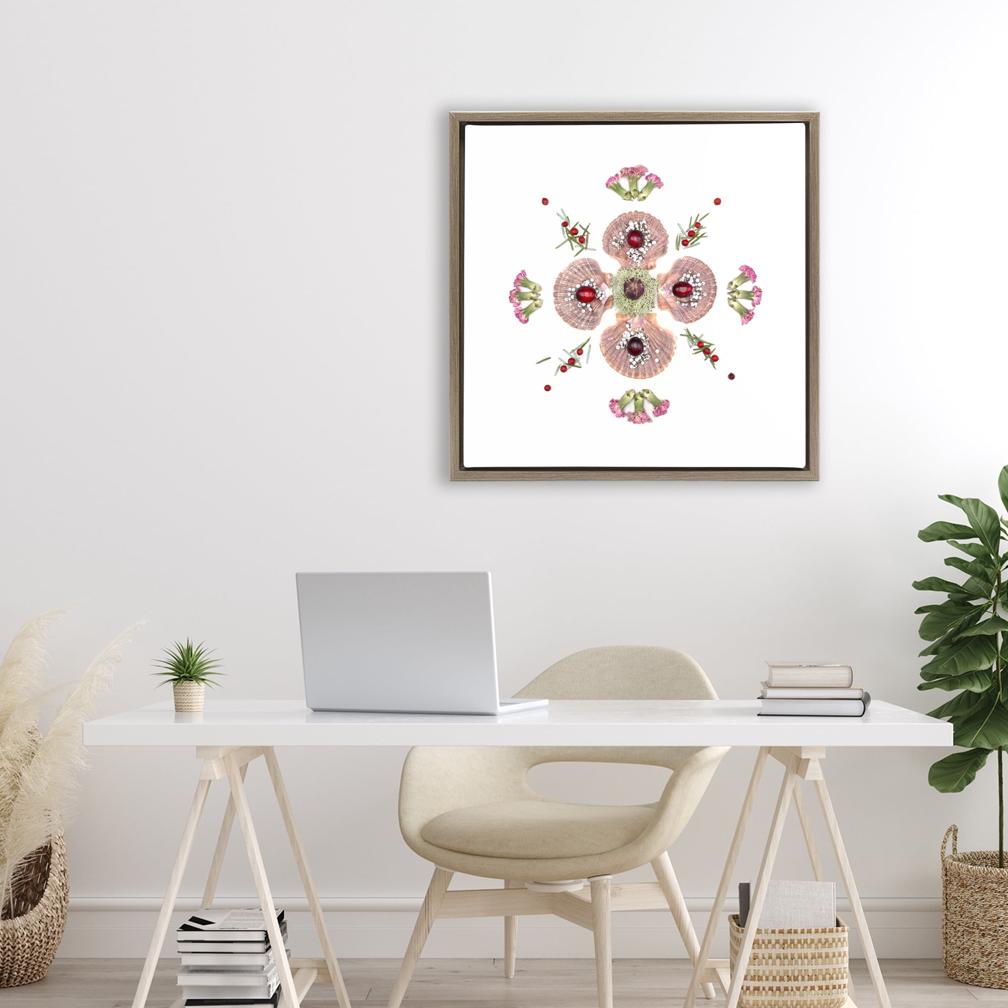 Stupell Industries Clam Shells & Botanicals Pattern Brown Framed Floater Canvas Wall Art, design by Beth Adoette