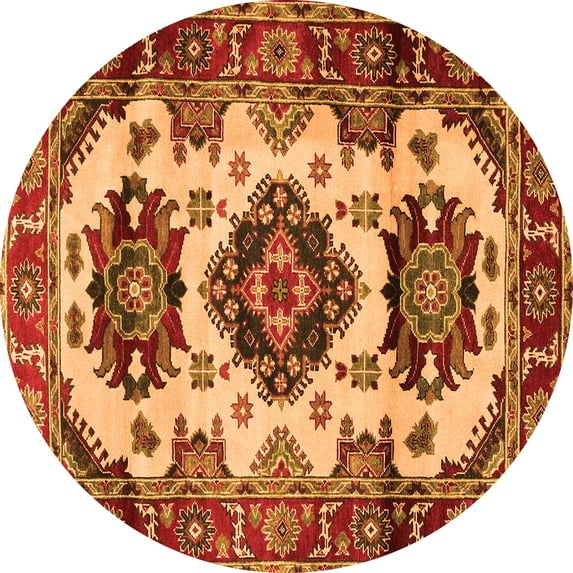 Ahgly Company Indoor Round Geometric Orange Traditional Area Rugs, 4' Round