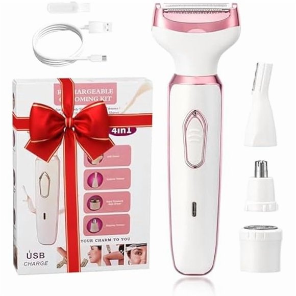 YJJSKEJI Women's Electric Razor Bikini Trimmer, 4-in-1 Cordless Shaver for Face, Legs, Underarms, Pubic Hair – Wet/Dry Use, Painless Hair Removal