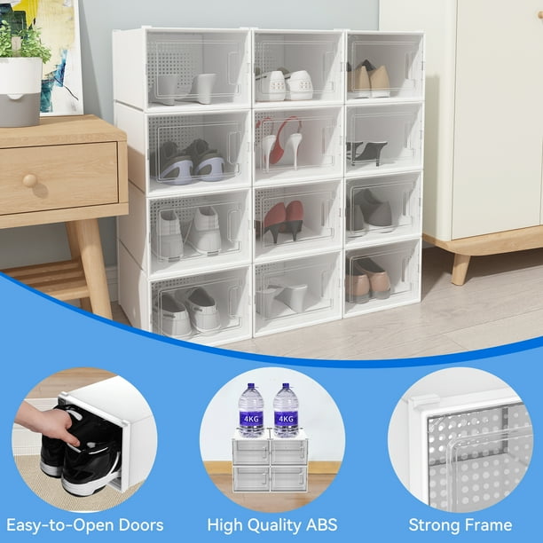 Dextrus 18PCS Shoe Storage Box Shoe Storage Organizers Clear Plastic Stackable Shoe Organizer Bins Space Saving Shoe Containers Sneaker Case White M Walmart Business Supplies