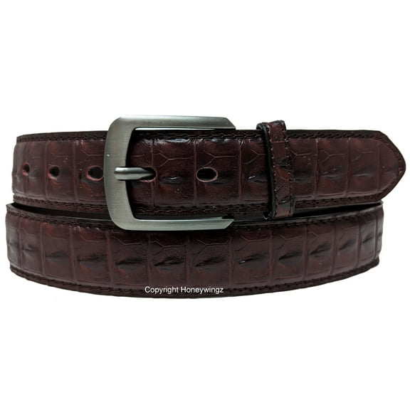 Men Dark Brown Faux Crocodile Alligator Skin Leather Belt A23