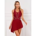 thumbnail image 3 of TiaoBug Women Dance Outfit Sleeveless Cross-Back Leotard Dress Gymnastics Competition Figure Skating Dress Burgundy XL, 3 of 7