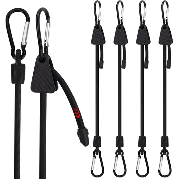 Adjustable Bungee Cords with Hooks: Upgrade 100cm Long Bungee Cords With Carabiner Clips Heavy Duty Extra Strong Black Elastic Bungee Straps for Outdoor Camping Tarpaulin Cargo Tent 4 PCS