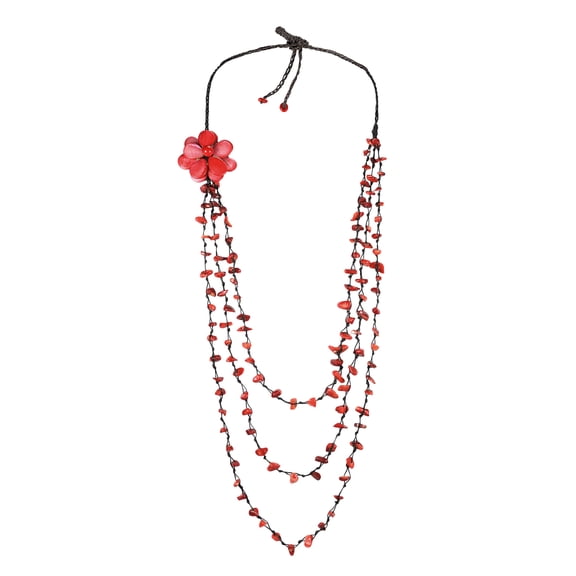 Sweet Red Lotus Triple Layer Red Coral Necklace/Belt
