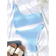 thumbnail image 3 of SEARIPE Women Textured One Shoulder High Waisted Bikini Swimsuit Baby Blue S, 3 of 9