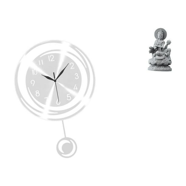 Adorno De Reloj De Pared Acrílico Con Grandes Números Arábigos Y Figura De Buda Guan Yin, Escultura Feng Shui Para Cocina, Estudio, Pasillo, Centro De Mesa, Decoración Silenciosa Y Ligera.