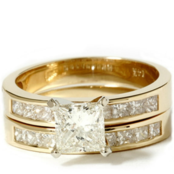 Pompeii Gold 2ct Princess Cut Diamond Engagement Ring Set (H/I,I1)