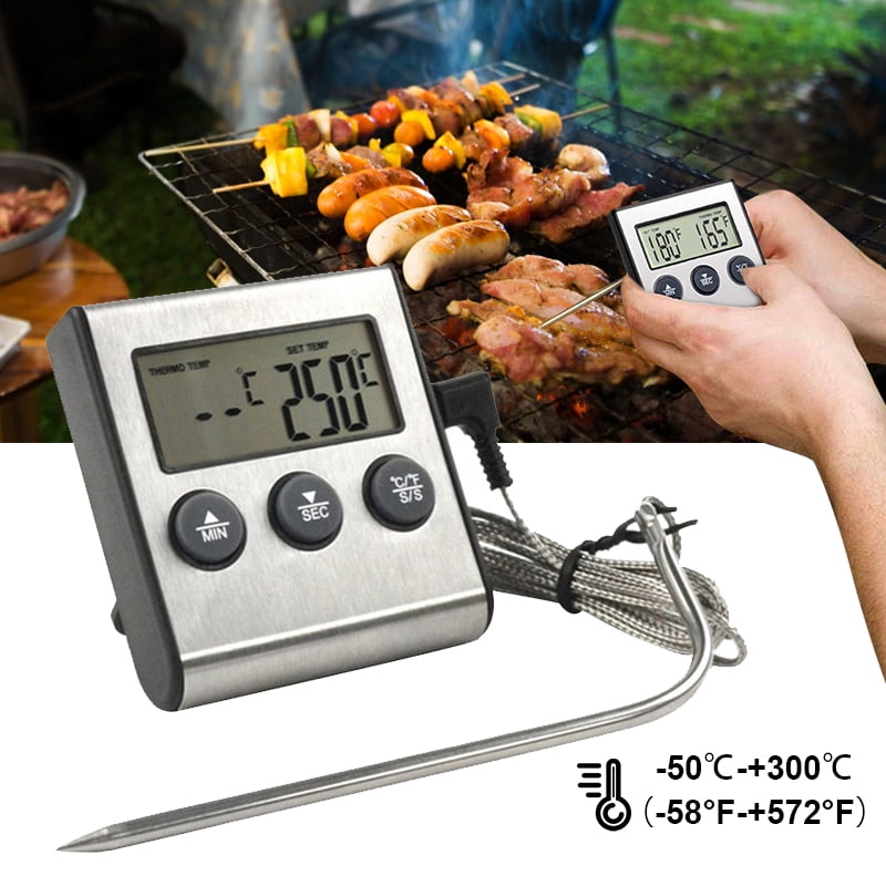 Digital BBQ Meat Thermometer Grill Oven Thermomet With Timer Stainless Steel