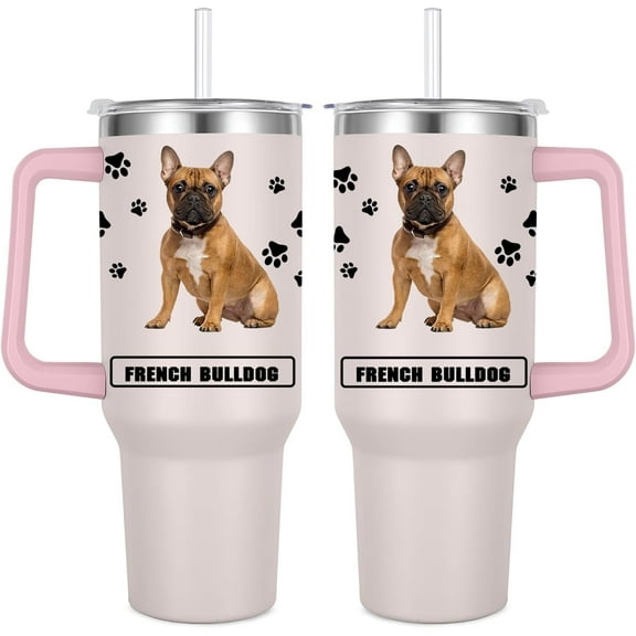 French Bulldog Gift for Dog Owner,40oz French Bulldog Tumbler with Handle Insulated Reusable Stainless Steel Travel Water Bottle (Color 2)