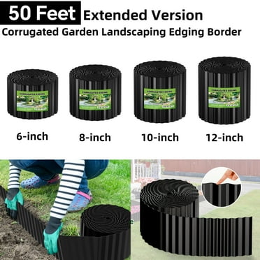 6 Inch 50 FT Garden Landscape Edging Border Galvanized Sturdy Metal Hemmed DIY Edging for Landscaping Lawn Flower Beds Patio Pathway Divider Design, Black