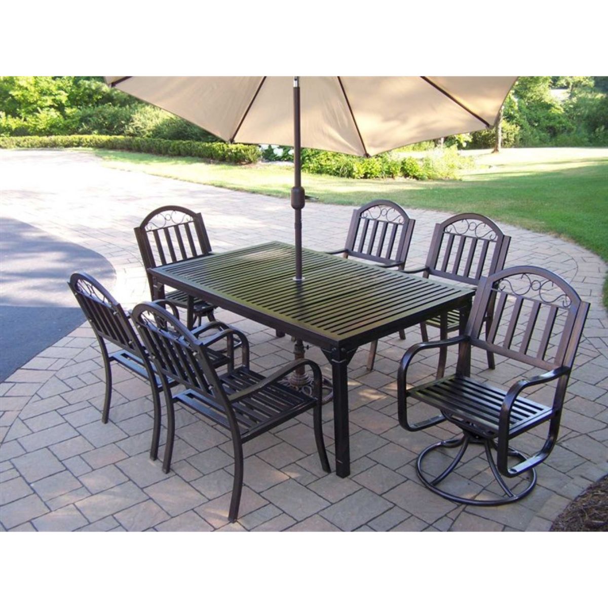 7pc Aluminum Hand Cast Tilting Umbrella and Stand Dining Set 60" - Walmart.com