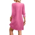 thumbnail image 6 of BRGZLK Women's Short Dress Summer Fashion Casual Solid Color V Neck 3/4 Long Sleeved Loose Fit Dresses, 6 of 7