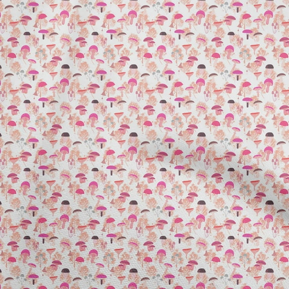 oneOone Polyester Spandex White Fabric Autumn Mushroom Craft Projects Decor Fabric Printed By The Yard 56 Inch Wide