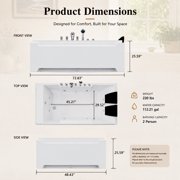 73 x 48 Whirlpool Bathtub for 2-Person with 8 Hydro Massage Jets & Chromatherapy LED Lights, 1HP UL Certified Pump, 3-Sided Apron Acrylic Soaking Tub, Left Drain, 110 Gallons, White