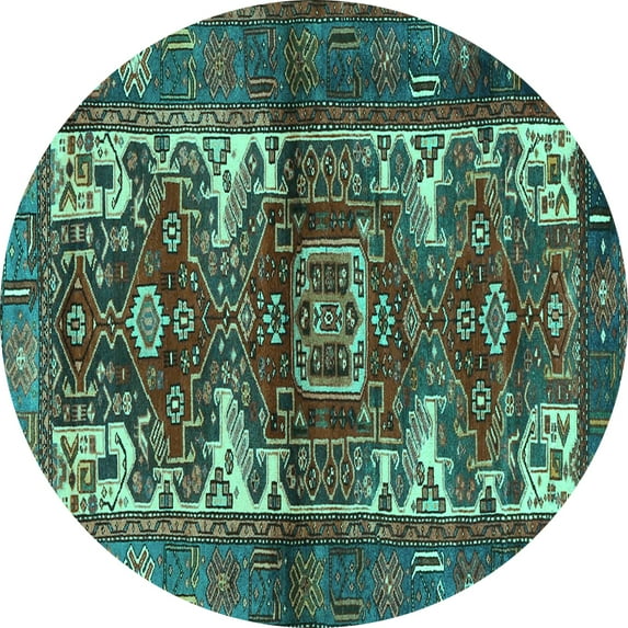 Ahgly Company Machine Washable Indoor Round Persian Turquoise Blue Traditional Area Rugs, 6' Round