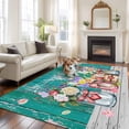 thumbnail image 2 of 6x9 Area Rugs for Living Room, Spring Flowers Non Slip Area Rugs for Kitchen Bedroom Entryway, Farmhouse Watercolor Teal Wood Grain Washable Carpet Runner Rug Floor Mats for Bedroom Home Decor, 2 of 8