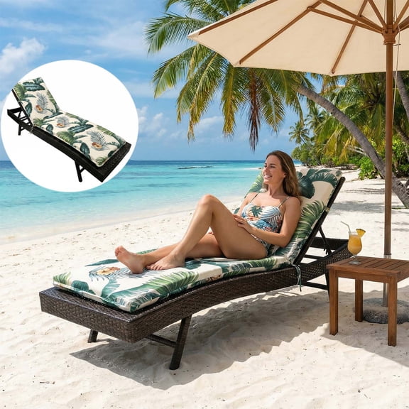 SHANNA Outdoor Chaise Lounge Chair Cushion Waterproof Sun Lounger Replacement Cushions with Tie for Patio Pool, 76x12.8x2.4in, Hawaii Style, 1 Pack