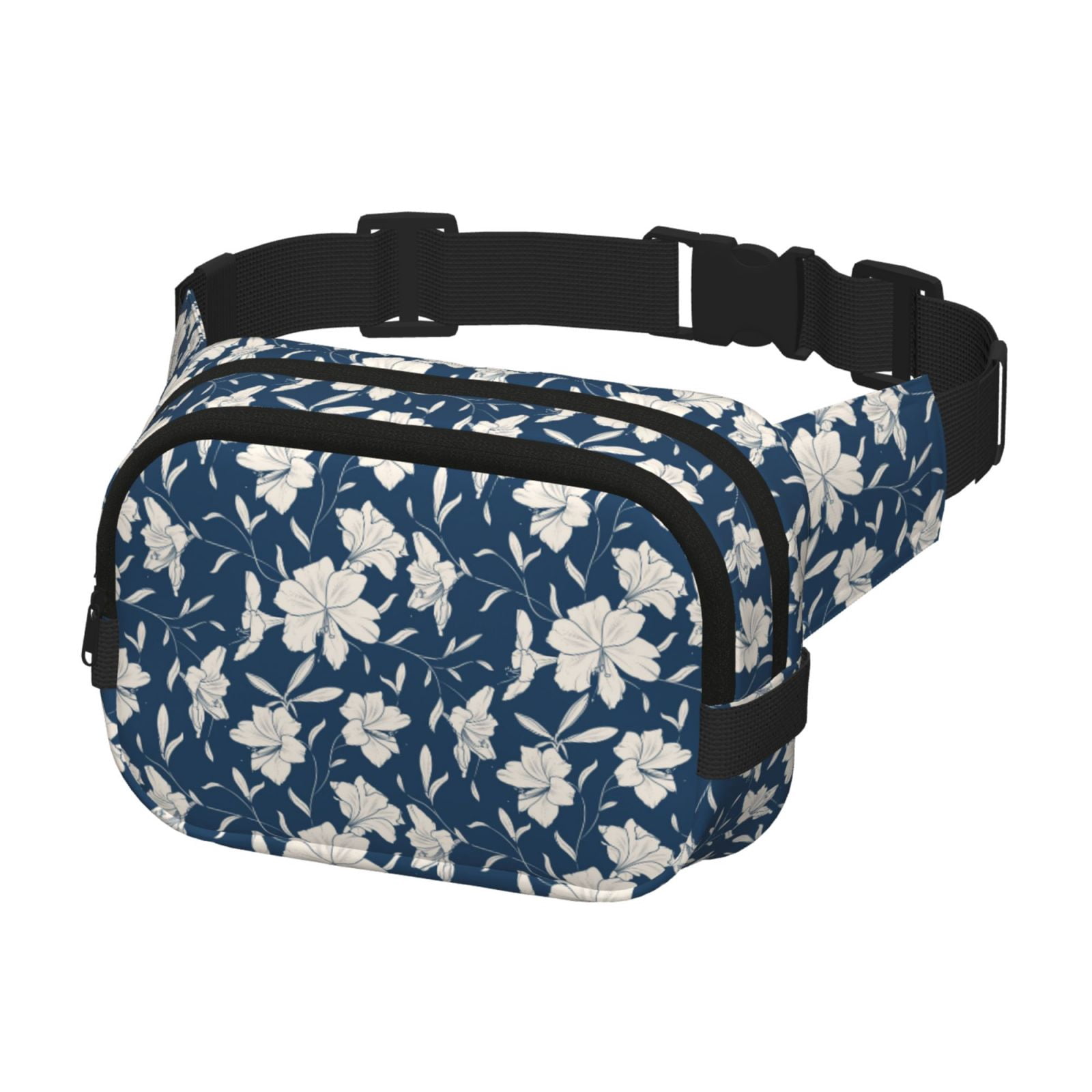 Picia Lilies Flowers Print Square Double-Layer Waist Bag Mini Adjustable Waist Belt Bag Exercise Running Travel Hiking