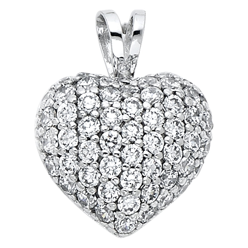 Million Charms 14k White Gold with White CZ Accented Small//Mini Heart Charm Pendant