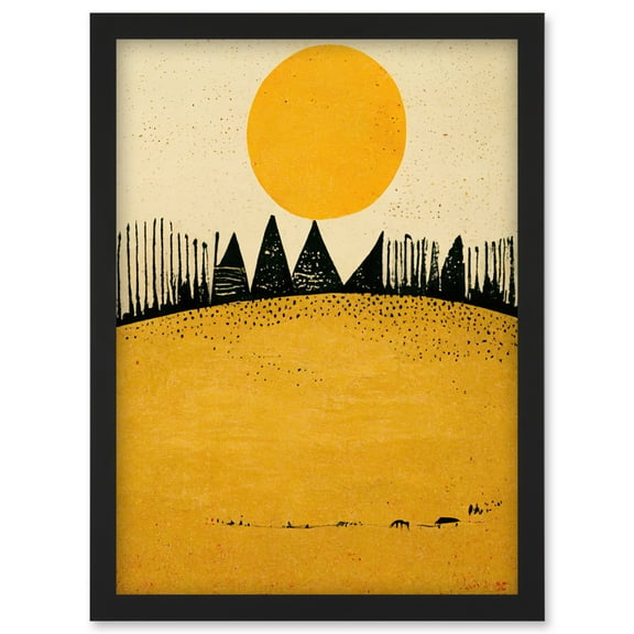 Minimalist Tribal Abstract Desert Yellow Painting Artwork Framed Wall Art Print A4