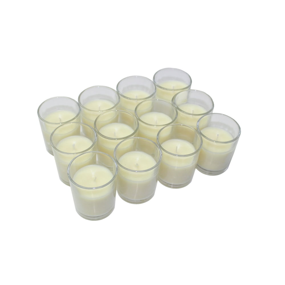 Mainstays Unscented Filled Votive Glass Candles, Ivory, 12Pack