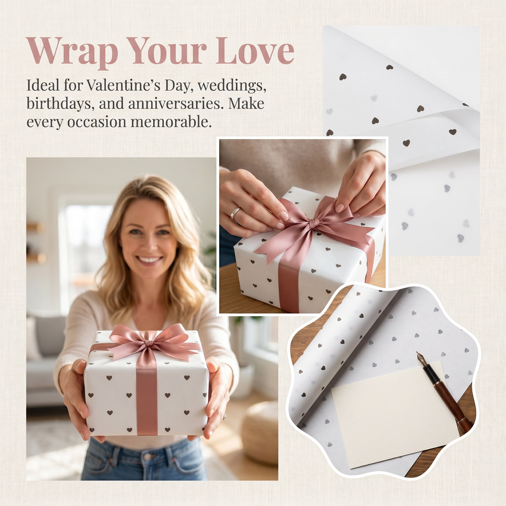 Unique Bargains 20Pcs Heart Pattern Gift Wrapping Paper White Black 27.6" x 19.7"