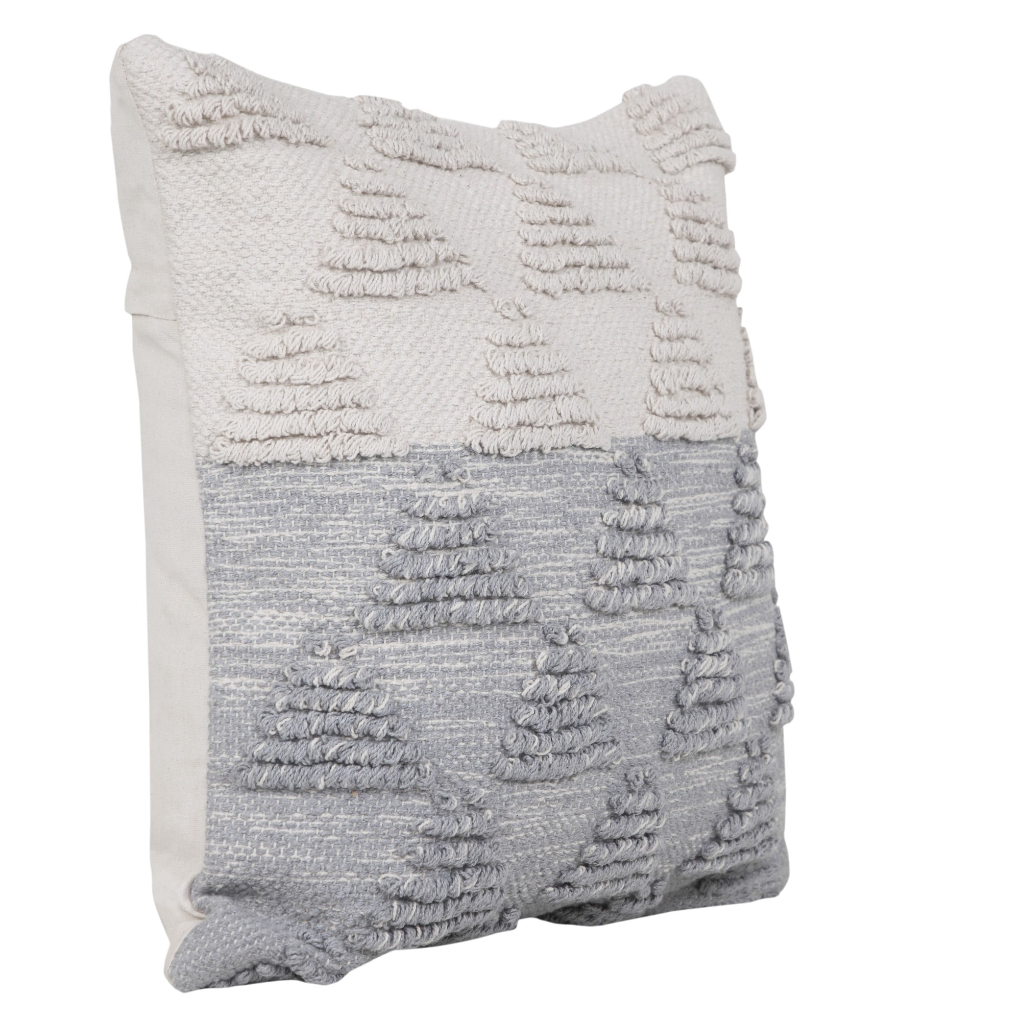 Laddha Home Designs Handwoven Embroidered Cotton Throw Pillow Cover - 20" - Gray and White