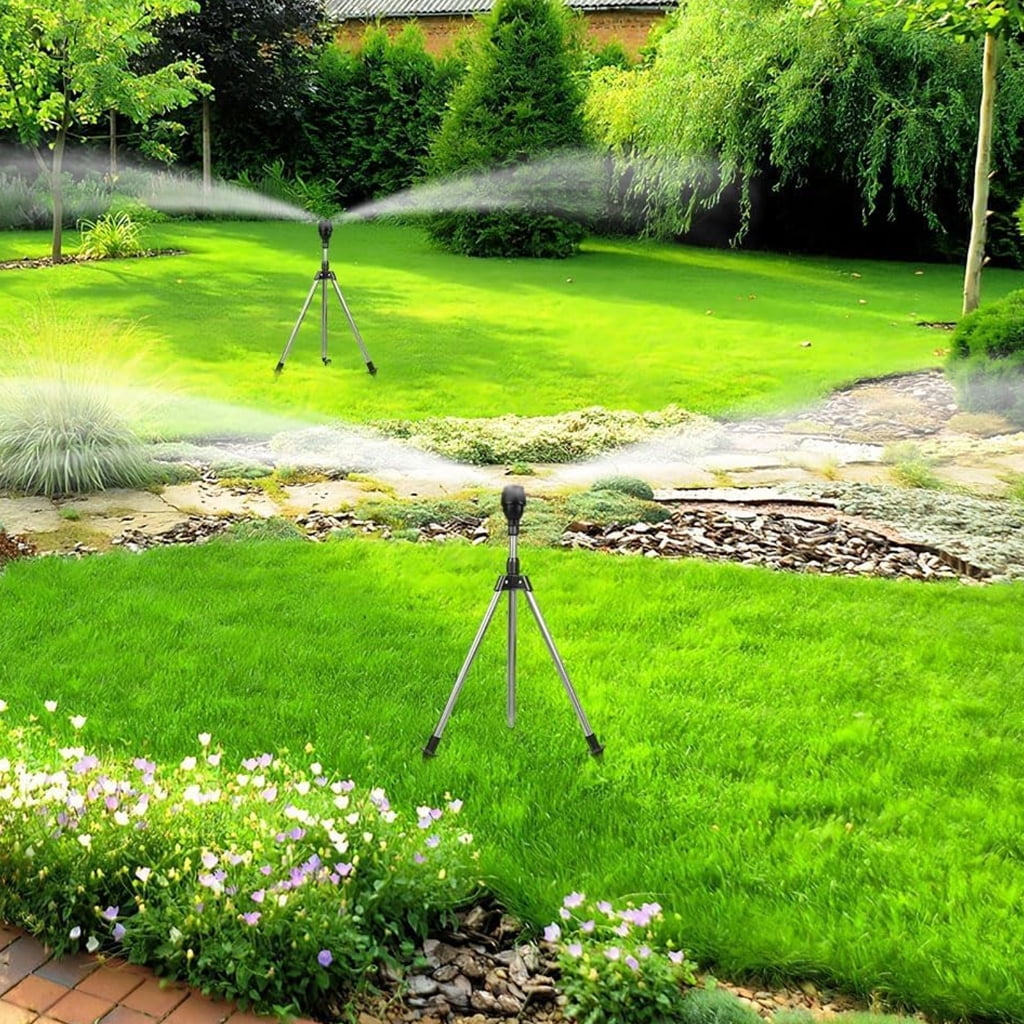 Rotating Tripod Sprinkler With Interchangeable Nozzles For Efficient Irrigation