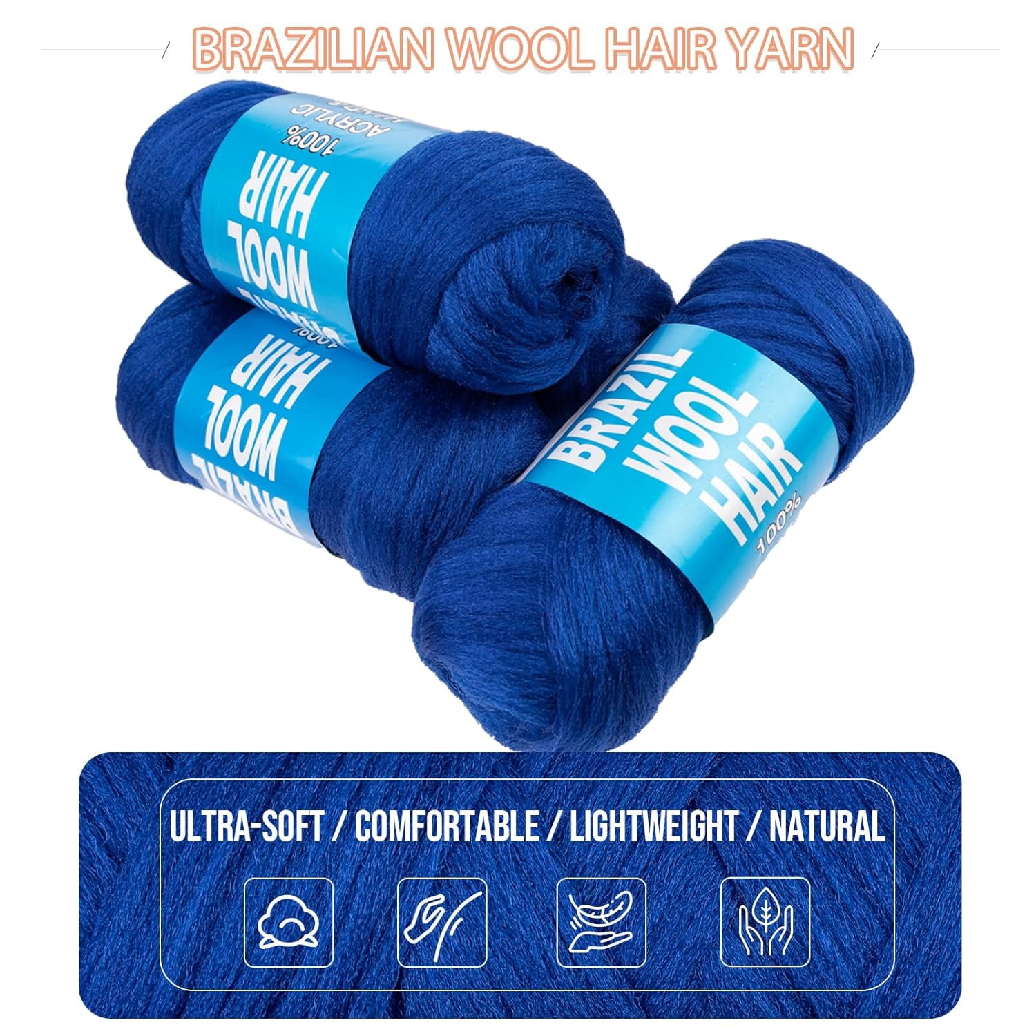 2/4/8 Rolls Brazilian Wool Hair for Braiding Acrylic Hand Knitting Wool Yarn for Soft Locs Crochet Hair Jumbo Braids Twist Braiding Hair Extensions