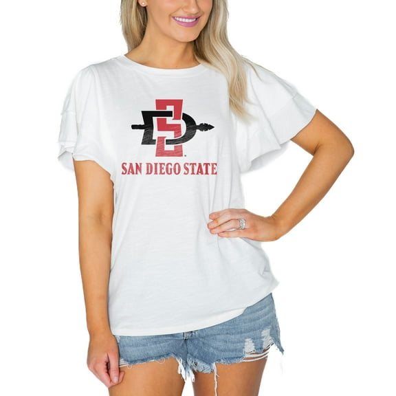 Women's Gameday Couture  White San Diego State Aztecs Arch Logo Flutter Sleeve Lightweight T-Shirt
