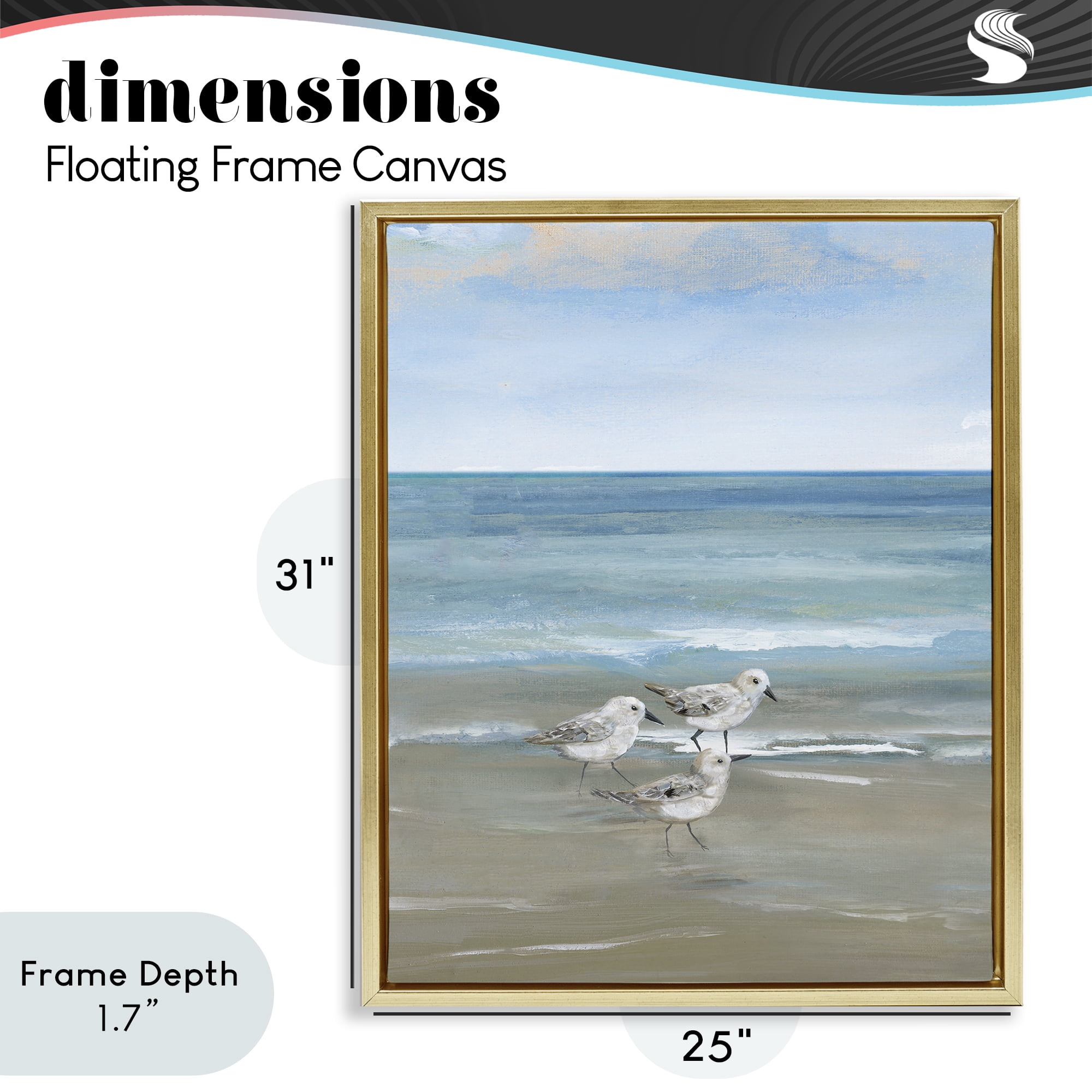 Stupell Industries Three Shorebirds & Gentle Waves Gold Framed Floater Canvas Wall Art, design by Nan