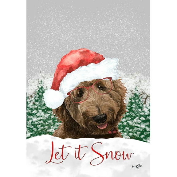 Goldendoodle Apricot - Hippie Hound Studios Let it Snow Christmas Garden Flag