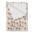 thumbnail image 2 of Dog Lover Soft Flannel Fleece Throw Blanket, I Love Pugs French Bulldogs Playing Rose Bouquets Hearts Listening, Cozy Plush for Indoor and Outdoor Use, 60" x 80", Pastel Brown Blue Grey, by Ambesonne, 2 of 5