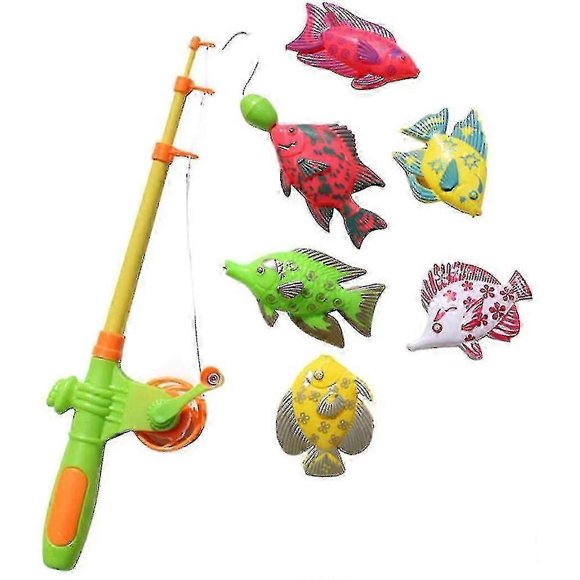 7pcs Magnetic Fishing Pool Toys Game for Kids - Water Table Bathtub Kiddie Party Toy with Pole Rod Net Plastic Floating Fish Toddler Color Ocean Sea A