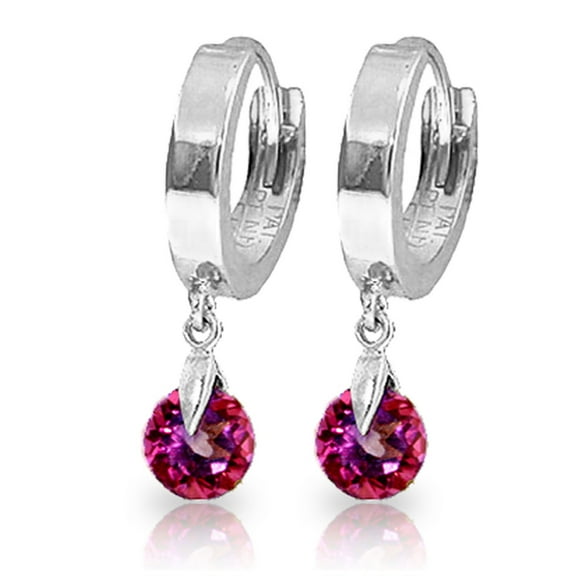Galaxy Gold GG 14K White Gold 2.00 Carat Natural Pink Topaz Hoop Earrings - October Birthstone - Hope & Creativity - Fine Jewelry for Women