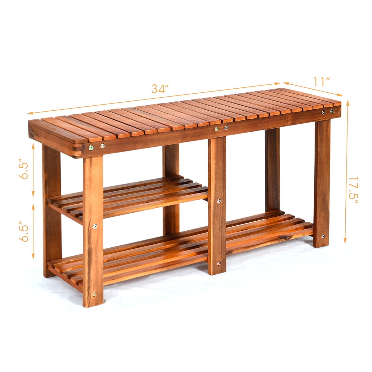 Costway 3-Tier Wood Shoe Rack Shoe Bench Freestanding Boots Storage Organizer Heavy-duty