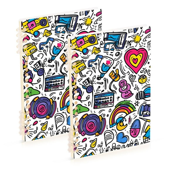 FORMRS 1-Subject Spiral Notebook 8" x 5" College Ruled 60 Refillable Sheet, White Doodle Pattern